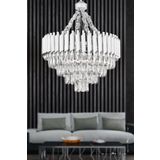 Avizemoda Palmira 55'Lik Prizma Kesim Kristal Taşlı Lüks Avize - (Gümüş-Yaldız)