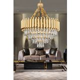 Avizemoda Palmira 55'Lik Prizma Kesim Kristal Taşlı Lüks Avize - (Sarı-Yaldız)