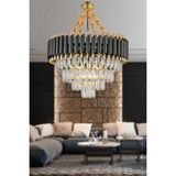 Avizemoda Palmira 55'lik Prizma Kesim Kristal Taşlı Lüks Avize - (siyah-gold) - Siyah - Gold