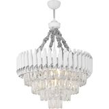 Avizemoda Palmira 55'lik Prizma Kesim Kristal Taşlı Lüks Salon Avize - (Beyaz Krom)