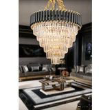 Avizemoda Palmira 60 Cm'lik Kristal Taşlı Lüks Avize 6'lı - (Siyah-Gold)