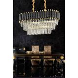 Avizemoda Palmira 75x35 Cm Kristal Taşlı 3 Katlı Lüks Yemek Masası Üstü Avize 6'lı - (siyah-gold) - Siyah - Gold