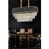 Avizemoda Palmira 75x35 Cm Kristal Taşlı 3 Katlı Lüks Yemek Masası Üstü Avize 6'lı - (Siyah-Gold)