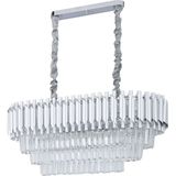 Avizemoda Palmira 75x35 Cm Kristal Taşlı Lüks 3 Katlı Yemek Masası Üstü Avize 6'lı - (Gümüş Yaldız)
