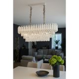 Avizemoda Palmira 75x35 Cm'lik 3 Katlı Prizma Kesim Kristal Taşlı Lüks Avize 6'lı - (Beyaz Krom)