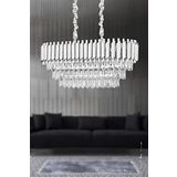 Avizemoda Palmira 75x35 Cm'lik 3 Katlı Prizma Kesim Kristal Taşlı Lüks Avize 6'lı - (Gümüş-Yaldız)
