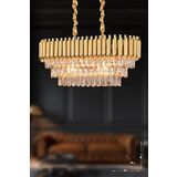 Avizemoda Palmira 75x35 Cm'lik 3 Katlı Prizma Kesim Kristal Taşlı Lüks Avize 6'lı - (Sarı-Yaldız)