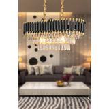 Avizemoda Palmira 75x35 Cm'lik 3 Katlı Prizma Kesim Kristal Taşlı Lüks Avize 6'lı - (Siyah-Gold)