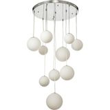 Avizemoda Pigaro 10 lu Beyaz Renk Camlı Salon Oturma Odası Modern Sarkıt Avize - (Krom Kaplama)