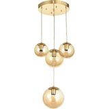 Avizemoda Pigaro 4 lü Bal Renk Camlı Salon Oturma Odası Modern Sarkıt Avize - (Gold Kaplama)