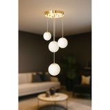 Avizemoda Pigaro 4 lü Beyaz Renk Camlı Salon Oturma Odası Modern Sarkıt Avize - (Gold Kaplama)