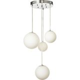 Avizemoda Pigaro 4 lü Beyaz Renk Camlı Salon Oturma Odası Modern Sarkıt Avize - (Krom Kaplama)