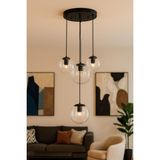 Avizemoda Pigaro 4 lü Şeffaf Camlı Salon Oturma Odası Modern Sarkıt Avize - (Siyah Kasa)
