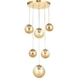 Avizemoda Pigaro 6 lı Bal Renk Camlı Salon Oturma Odası Modern Sarkıt Avize - (Gold Kaplama)