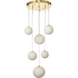 Avizemoda Pigaro 6 lı Beyaz Renk Camlı Salon Oturma Odası Modern Sarkıt Avize - (Gold Kaplama)