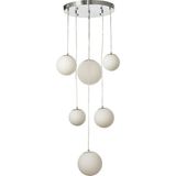 Avizemoda Pigaro 6 lı Beyaz Renk Camlı Salon Oturma Odası Modern Sarkıt Avize - (Krom Kaplama)