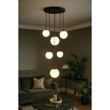 Avizemoda Pigaro 6 lı Beyaz Renk Camlı Salon Oturma Odası Modern Sarkıt Avize - (Siyah Kasa)