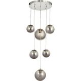 Avizemoda Pigaro 6 lı Füme Renk Camlı Salon Oturma Odası Modern Sarkıt Avize - (Krom Kaplama)