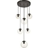 Avizemoda Pigaro 6 lı Şeffaf Camlı Salon Oturma Odası Modern Sarkıt Avize - (Siyah Kasa)