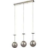 Avizemoda Pinza 3 lü Yemek Masası Üstü Füme Camlı Modern Sarkıt Avize - (Krom Kaplama)