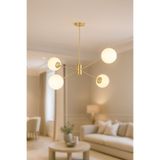 Avizemoda Pinza 4 lü Beyaz Camlı Salon Oturma Odası Modern Kollu Avize - (Gold Kaplama)