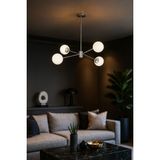 Avizemoda Pinza 4 lü Beyaz Camlı Salon Oturma Odası Modern Kollu Avize - (Krom Kaplama) - Beyaz - Krom