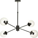 Avizemoda Pinza 4 lü Şeffaf Camlı Salon Oturma Odası Modern Kollu Avize - (Siyah)
