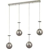 Avizemoda Pinza 4 lü Yemek Masası Üstü Füme Camlı Modern Sarkıt Avize - (Krom Kaplama)