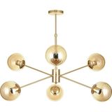 Avizemoda Pinza 6 lı Bal Camlı Salon Oturma Odası Modern Kollu Avize - (Gold Kaplama)