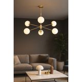 Avizemoda Pinza 6 lı Beyaz Camlı Salon Oturma Odası Modern Kollu Avize - (Gold Kaplama)