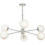 Avizemoda Pinza 6 lı Beyaz Camlı Salon Oturma Odası Modern Kollu Avize - (Krom Kaplama)