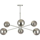 Avizemoda Pinza 6 lı Füme Camlı Salon Oturma Odası Modern Kollu Avize - (Krom Kaplama)