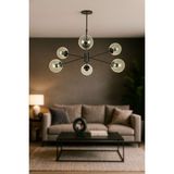 Avizemoda Pinza 6 lı Şeffaf Camlı Salon Oturma Odası Modern Kollu Avize - (Siyah)