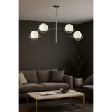 Avizemoda Ranya 4 lü Beyaz Camlı Salon Oturma Odası Modern Kollu Avize - (Krom Kaplama)