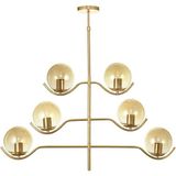 Avizemoda Ranya 6 lı Bal Camlı Salon Oturma Odası Modern Kollu Avize - (Gold Kaplama)