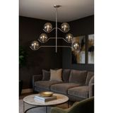 Avizemoda Ranya 6 Lı Füme Camlı Salon Oturma Odası Modern Kollu Avize - (KROM KAPLAMA) - Krom - Füme