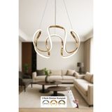 Avizemoda Rumi 50 cm Dimmer Kumandalı 3 Renk Ledli (Sarı-Beyaz-Gün Işığı) Modern Sarkıt Avize - Gold - 1