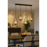 Avizemoda Serra 4'lü Yemek Masası Üstü Şeffaf Camlı Salon Oturma Odası Modern Sarkıt Avize - Siyah