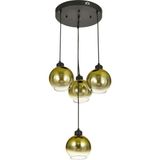 Avizemoda Side 4 lü Gold Camlı Salon Oturma Odası Modern Sarkıt Avize - (Siyah Kasa)