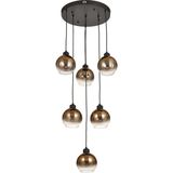 Avizemoda Side 6 lı Kahve Camlı Salon Oturma Odası Modern Sarkıt Avize - (Siyah Kasa)