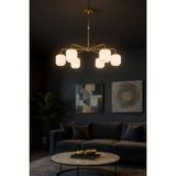 Avizemoda Siena 6 lı Beyaz Camlı Salon Oturma Odası Modern Sarkıt Avize - (Gold Kaplama)
