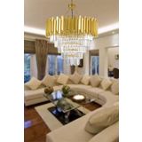 Avizemoda Sima 60 Cm'Lik Kristal Cam Taşlı Lüks Avize - (Sarı Yaldız)