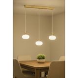 Avizemoda Vanna 3 lü Yemek Masası Üstü Beyaz Camlı Modern Sarkıt Avize - (Gold Kaplama)