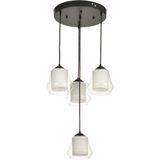 Avizemoda Venita 4 lü Şeffaf+Beyaz Çift Camlı Salon Oturma Odası Modern Sarkıt Avize - (Siyah Kasa)