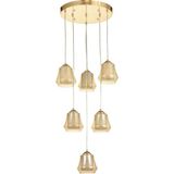 Avizemoda Venita 6 lı Bal+Beyaz Çift Camlı Salon Oturma Odası Modern Sarkıt Avize - (Gold Kaplama)