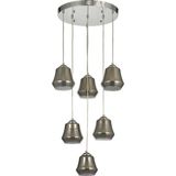 Avizemoda Venita 6 lı Füme+Beyaz Çift Camlı Salon Oturma Odası Modern Sarkıt Avize - (Krom Kaplama)