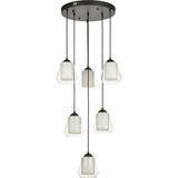 Avizemoda Venita 6 lı Şeffaf+Beyaz Çift Camlı Salon Oturma Odası Modern Sarkıt Avize - (Siyah Kasa)