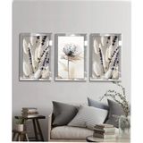 AVM19 Beyaz Çiçek Tablo 3lü MDF Malzemeden Dekoratif Pleksi Çerçeveli 40 x 60 Boyutlarında