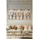 AVM19 Pleksi Çerçeveli Papatya & Lavanta & Pampas Tablo 3lü - 40 x 60 - Altın