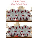 AVMmarketim Klasik Cam Çay Tabağı 6 lı Set Kırmızı Beyaz Çay Bardağı Altlığı